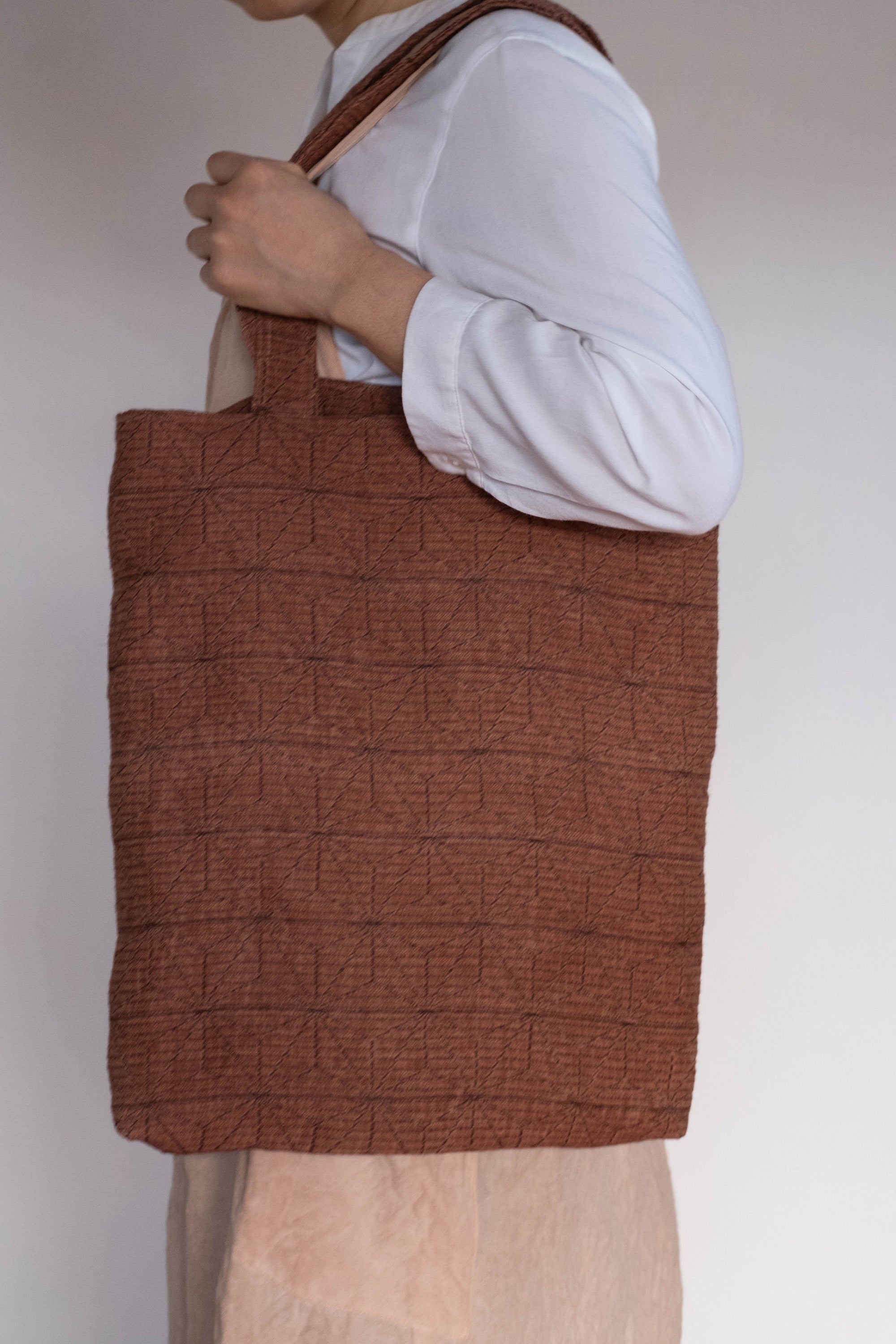 柿渋染め麻の葉模様トートバッグ