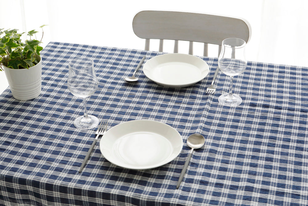 Linen Tablecloth_Navy Check