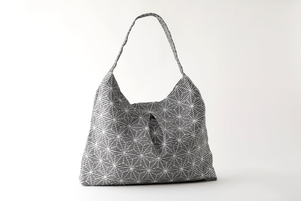 リネン麻の葉柄ショルダーバッグ&ポーチ セット