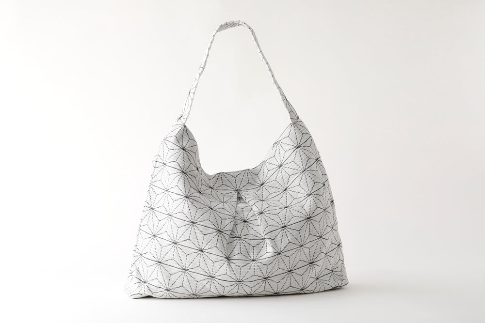 リネン麻の葉柄ショルダーバッグ&ポーチ セット