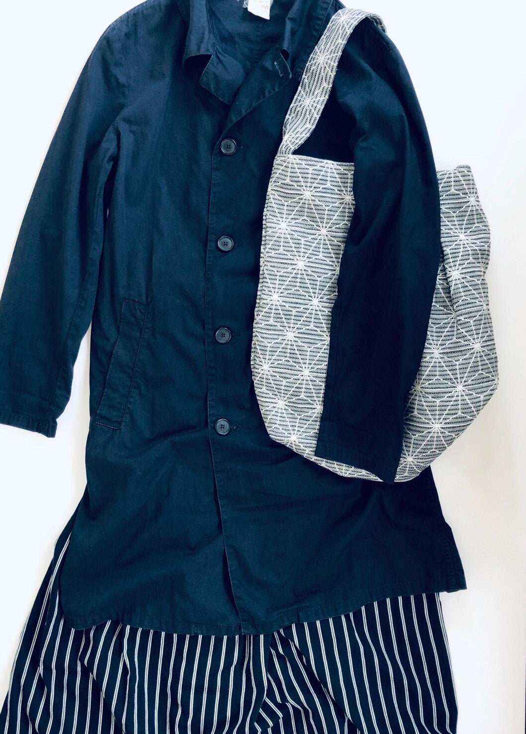 リネン麻の葉柄ショルダーバッグ&ポーチ セット