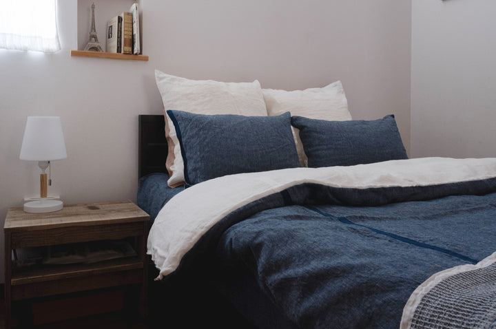 Indigo-dyed selvedge linen comforter case<p>藍染めセルビッチリネンかけ布団カバー</p>