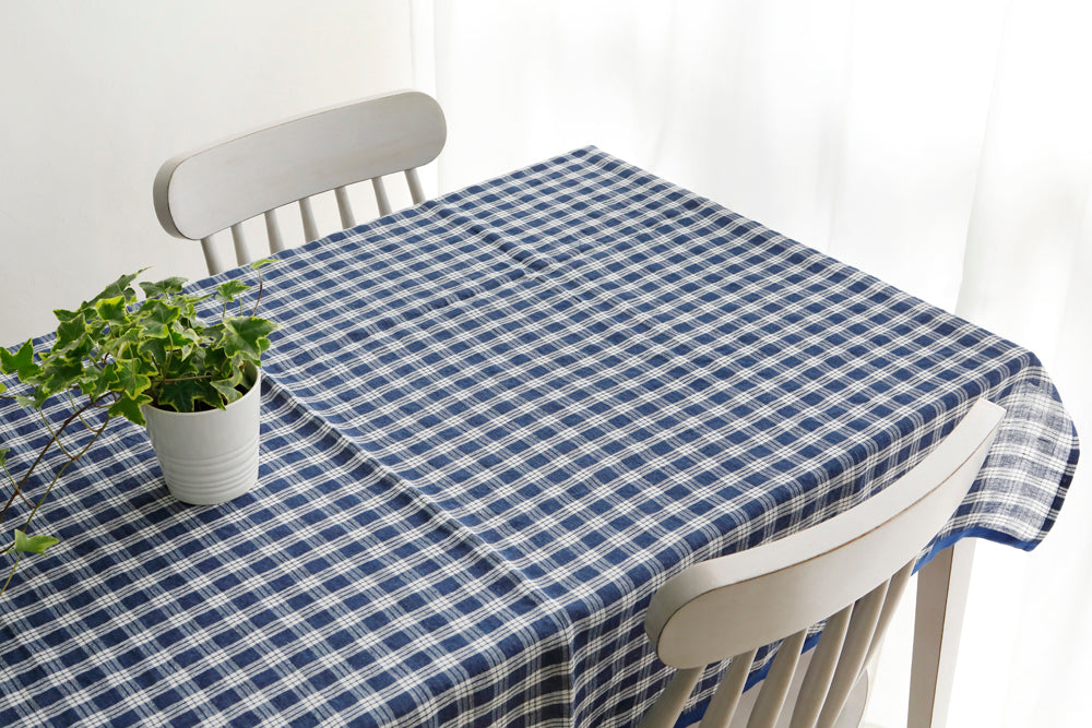 Linen Tablecloth_Navy Check