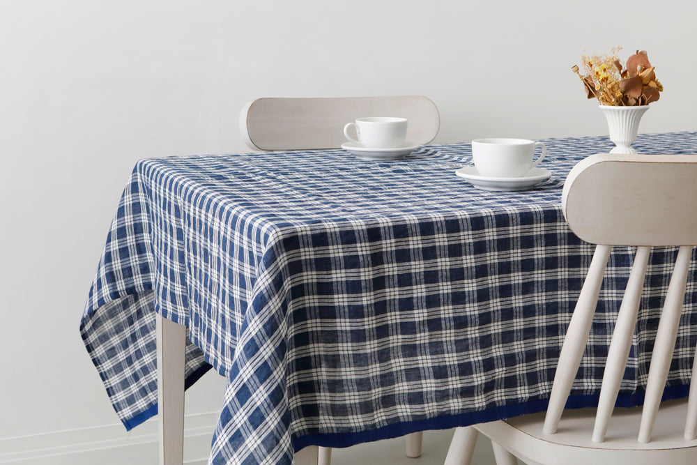 Linen Tablecloth_Navy Check