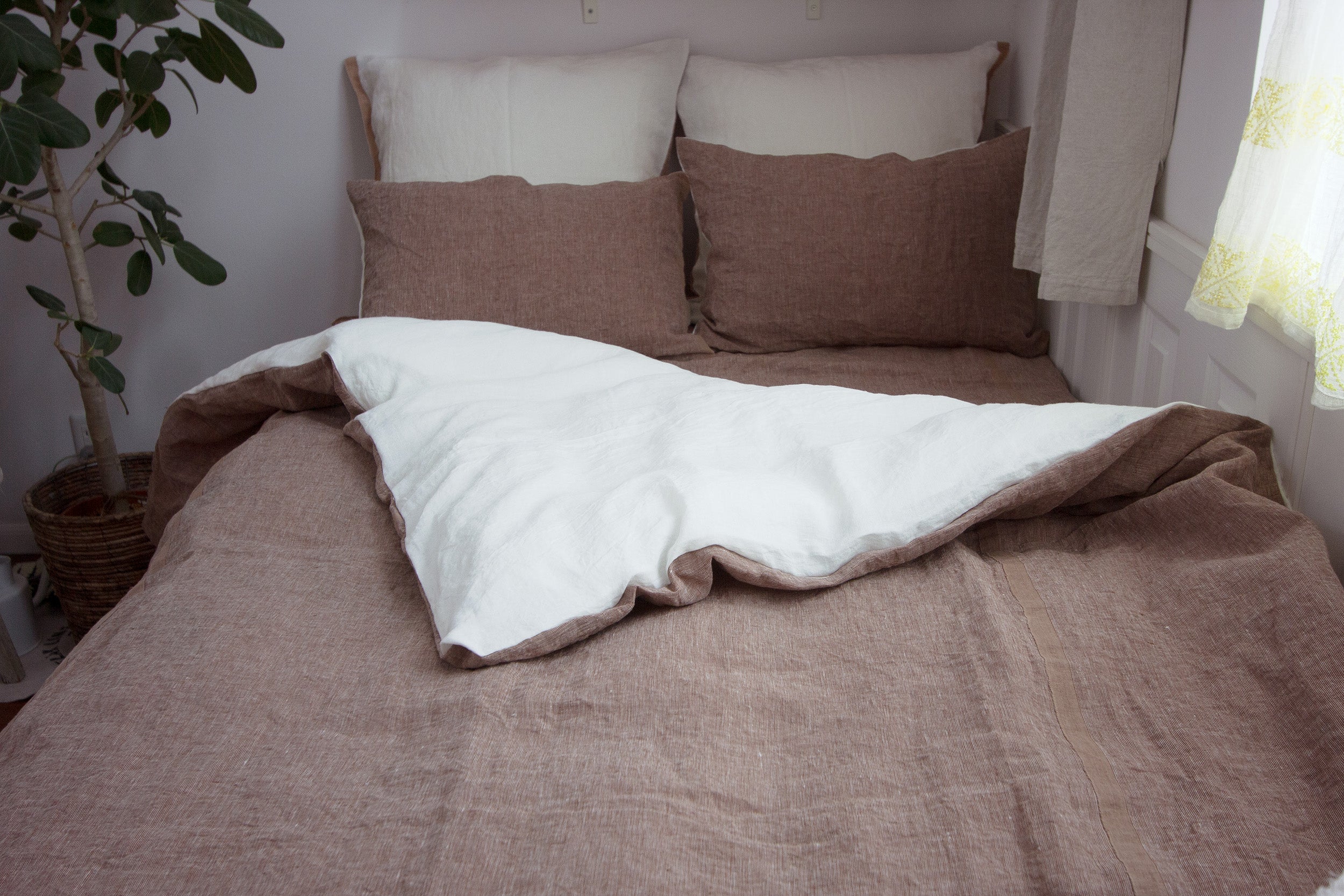 Kaki-sibu-dyed selvedge linen duvet cover 柿渋染めセルビッチリネン