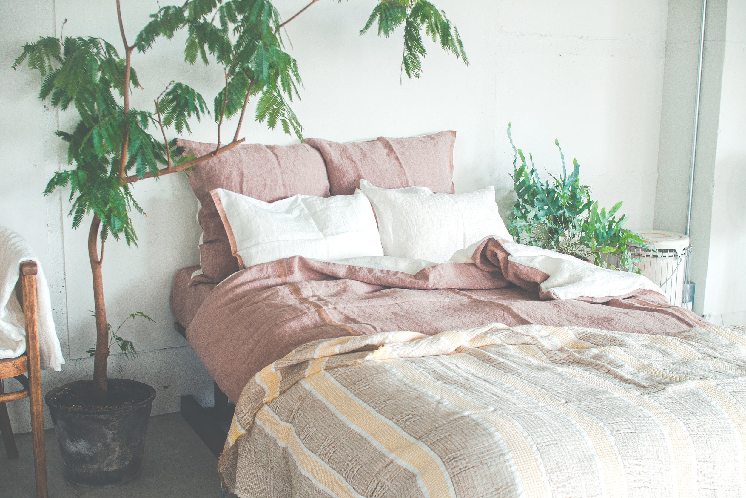 Kakishibu dyed selvedge linen pillow case