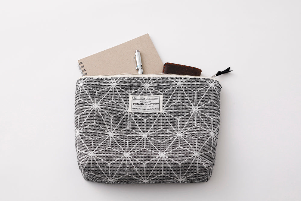 リネン麻の葉柄ショルダーバッグ＆ポーチ セット