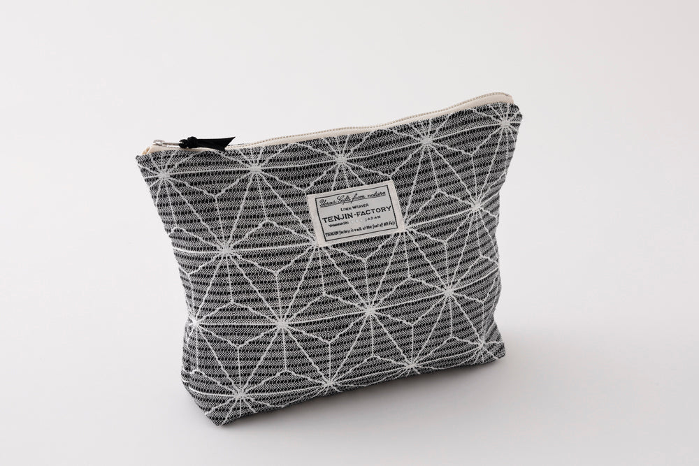 リネン麻の葉柄ショルダーバッグ＆ポーチ セット