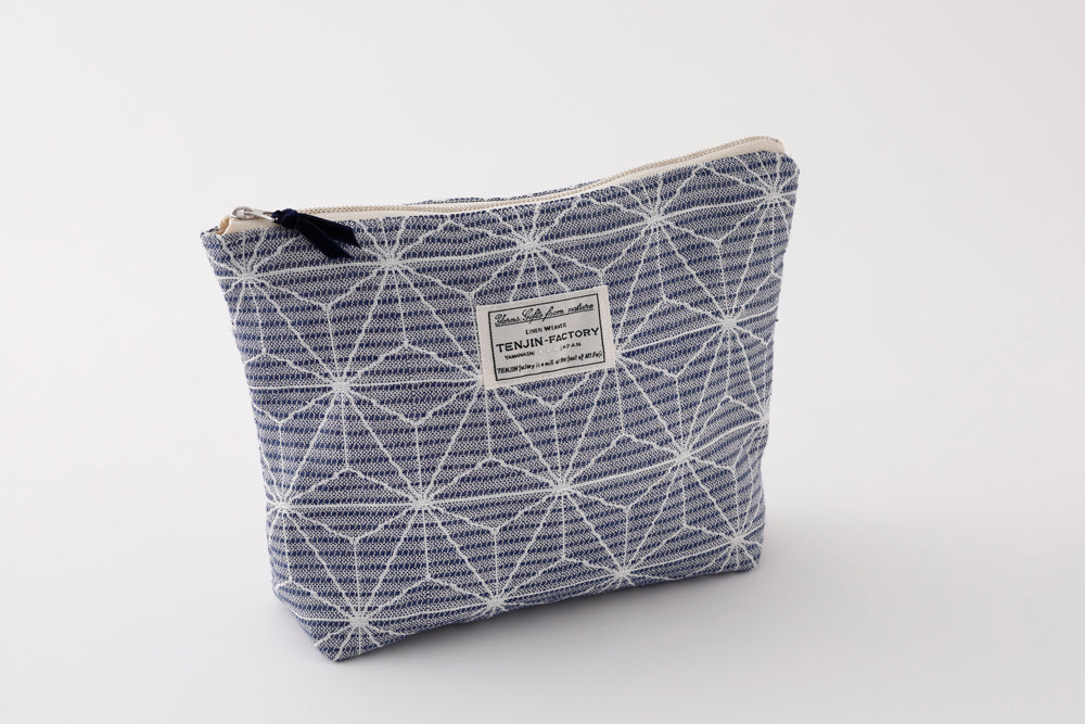 リネン麻の葉柄ショルダーバッグ＆ポーチ セット