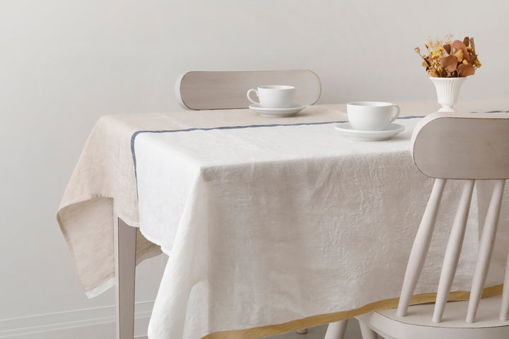 Linen Tablecloth＿Bicolor with center strip<p>リネンテーブルクロス_バイカラーストライプ</p>